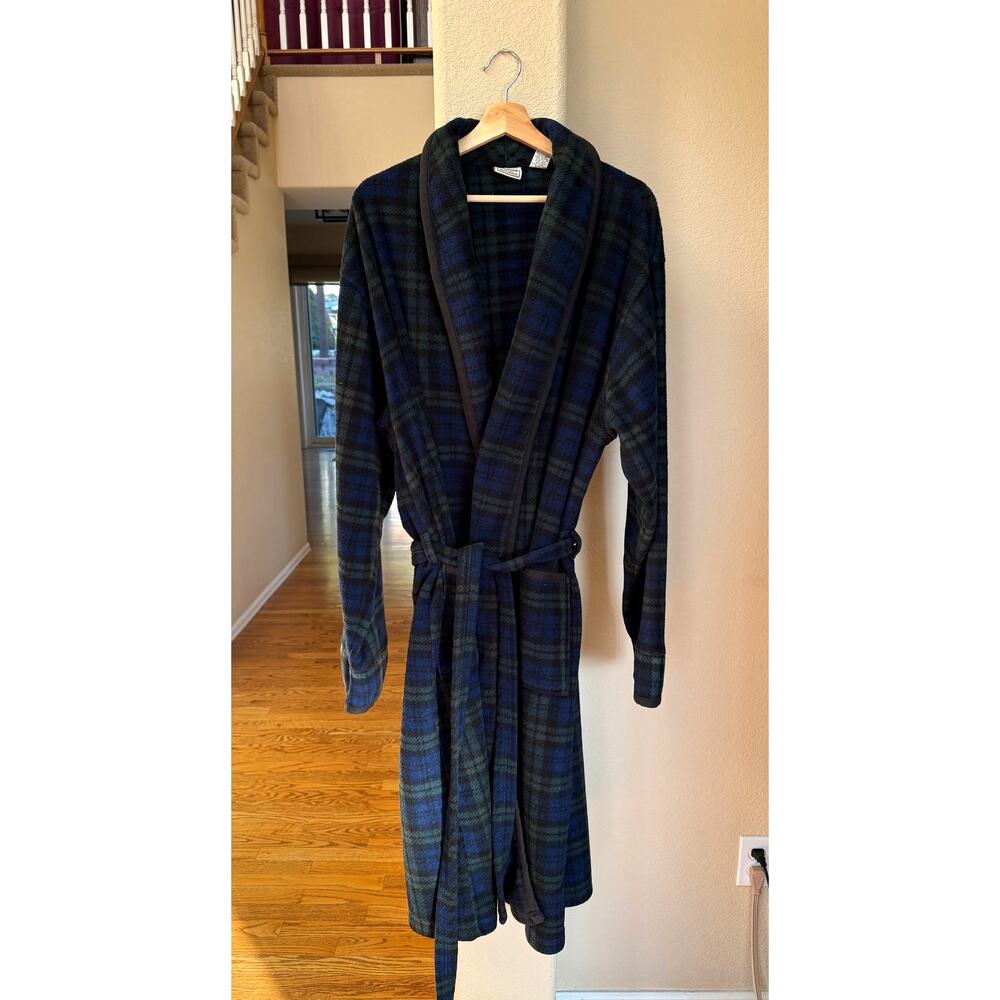 L.L.Bean Men's Scotch Plaid Green/Blue Long Belted LG Robe